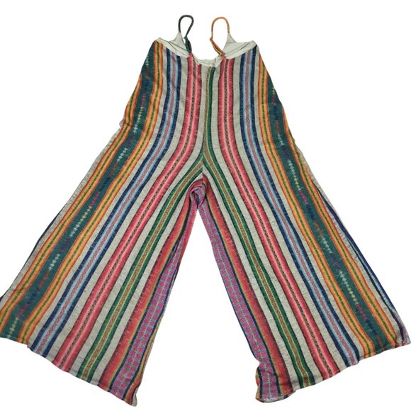 JUDITH MARCH Boho Striped Knit Jumpsuit L Adjustable Strap Wide Leg Lined Lounge - Picture 4 of 6